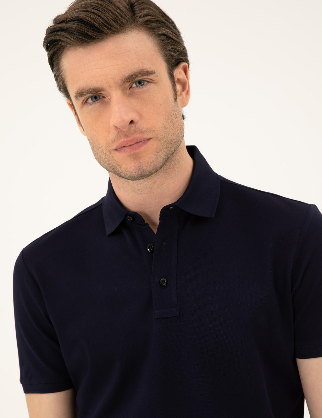 Lacivert Slim Fit Polo Yaka Merserize T-shirt