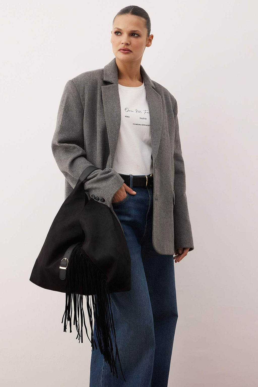 Siyah Puskul ve Toka Detayl? Kad?n Orta Boy Omuz Canta TAKAW26OC00049