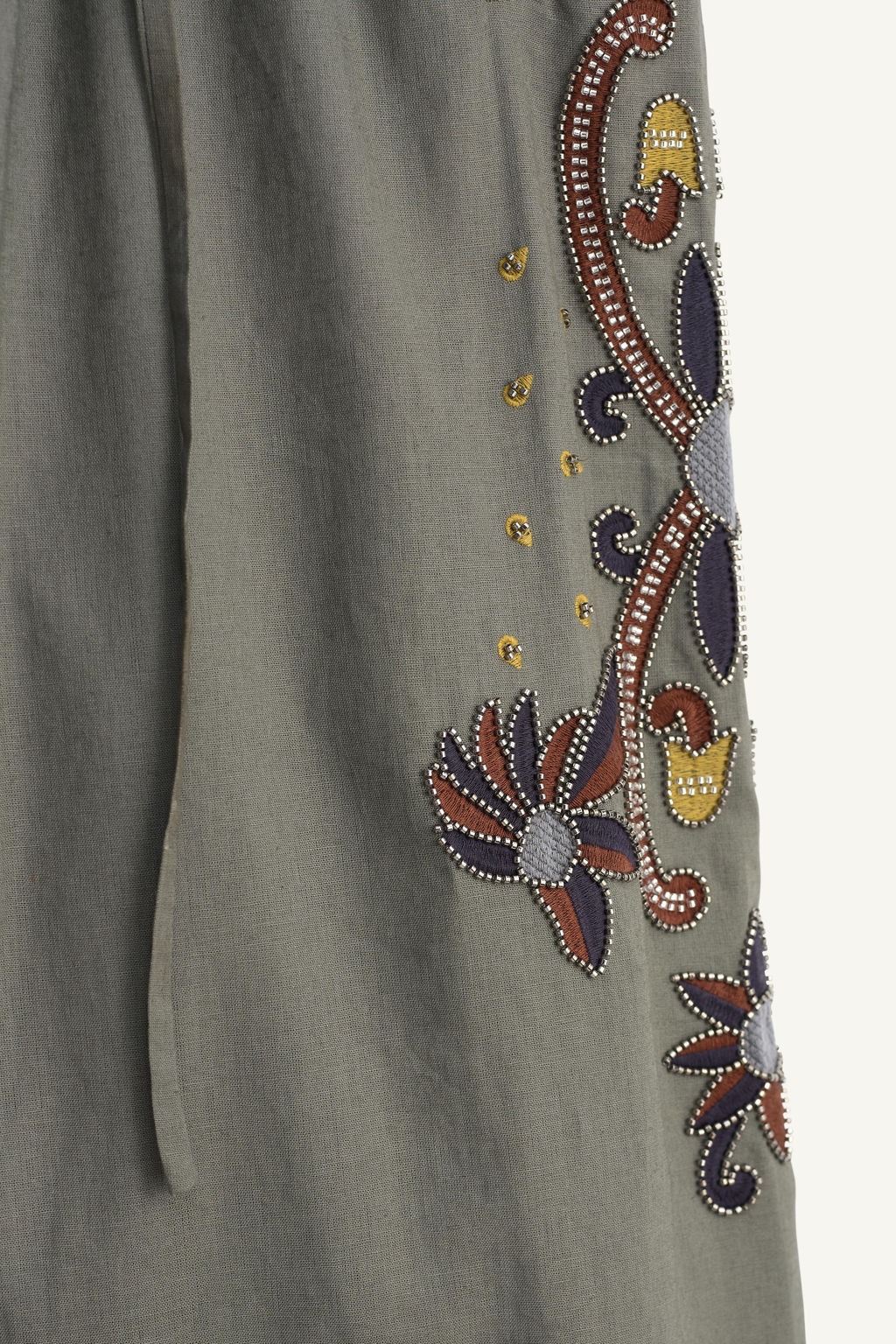 PANTAL?N LINO - ALGOD?N BORDADOS CONTRASTE / Verde / Azul - Zara фото 9