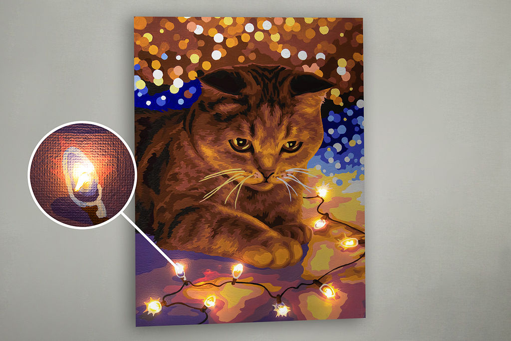 ФРЕЯ PNB/PMDD-188 Набор для раскрашивания по номерам ( со светодиодами ) 40 х 30 см Котик с огоньками