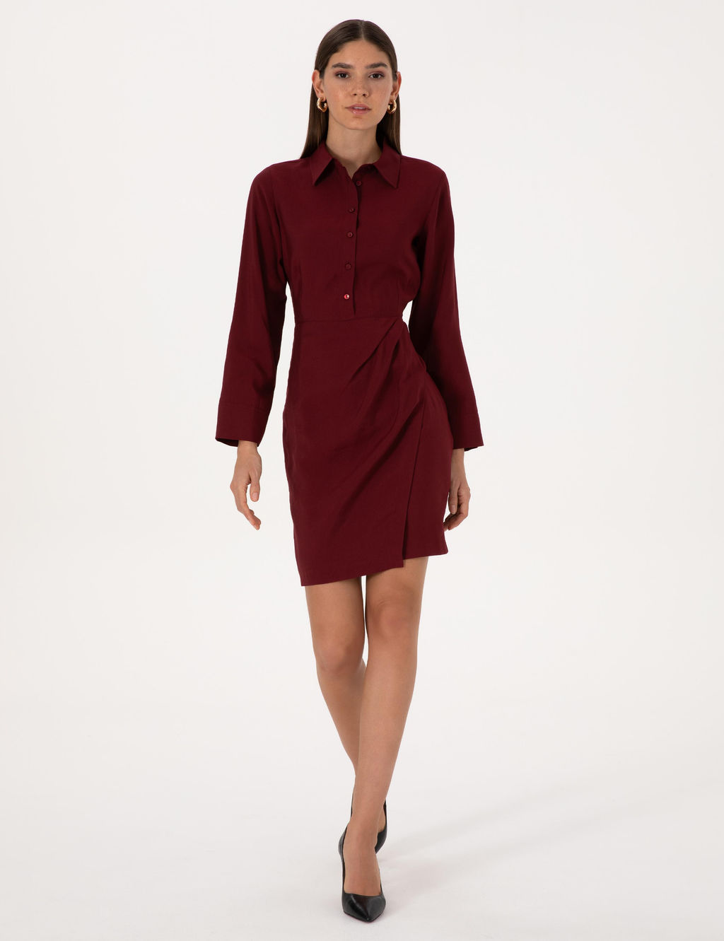 Bordo Regular Fit Dokuma Elbise