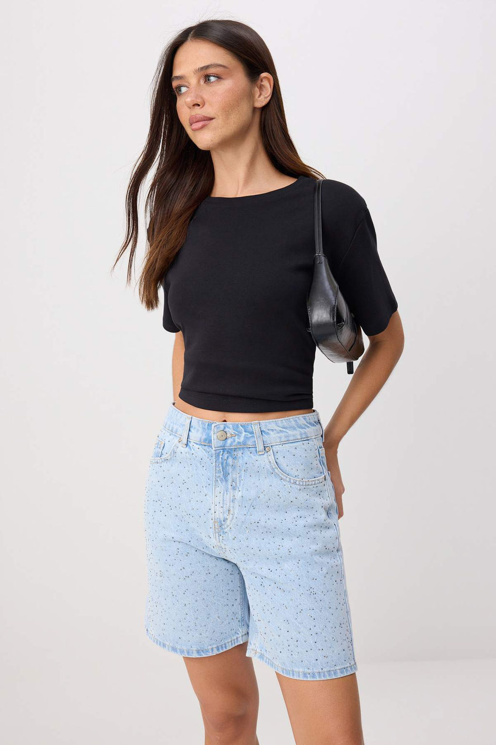 Mavi Ta_ Detayl_ Y_ksek Bel Denim Bermuda TWOSS26SR00242