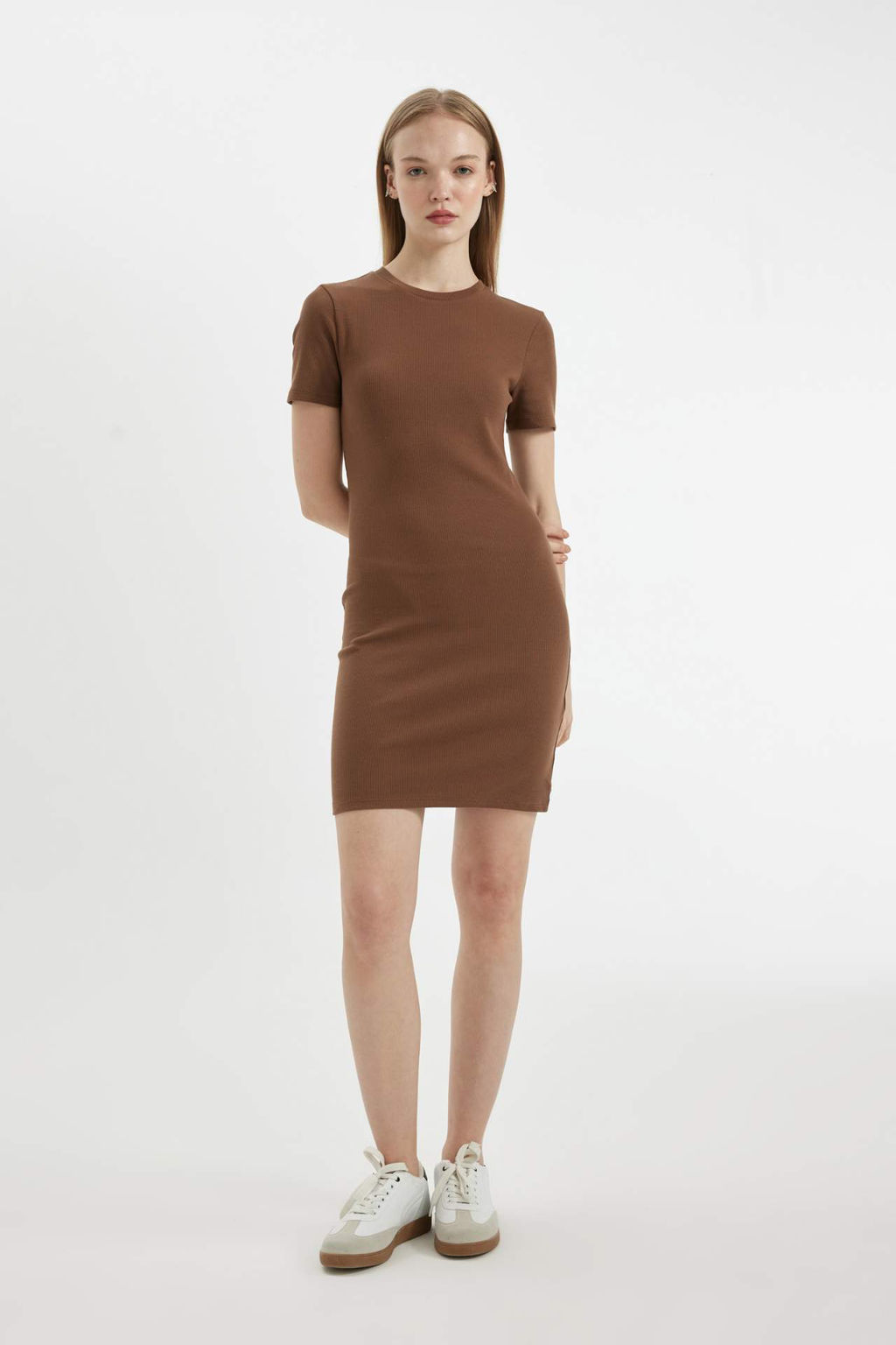 Coool Bodycon Vucudu Saran Bisiklet Yaka Fitilli Kaskorse K?sa Kollu Mini Elbise - Defacto фото 2
