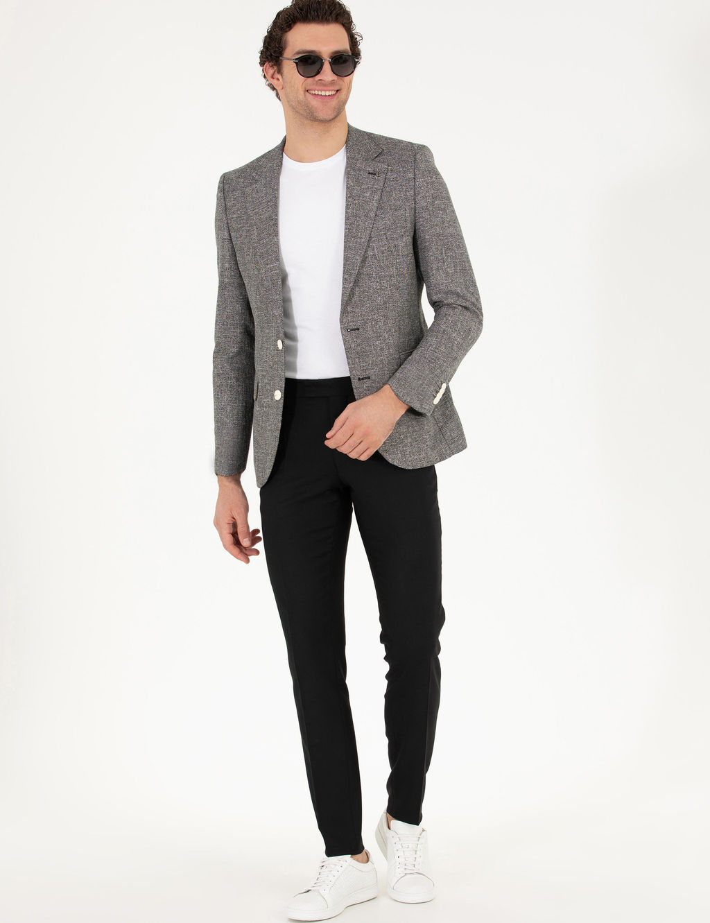 Siyah Slim Fit Keten Kar___ml_ Ceket