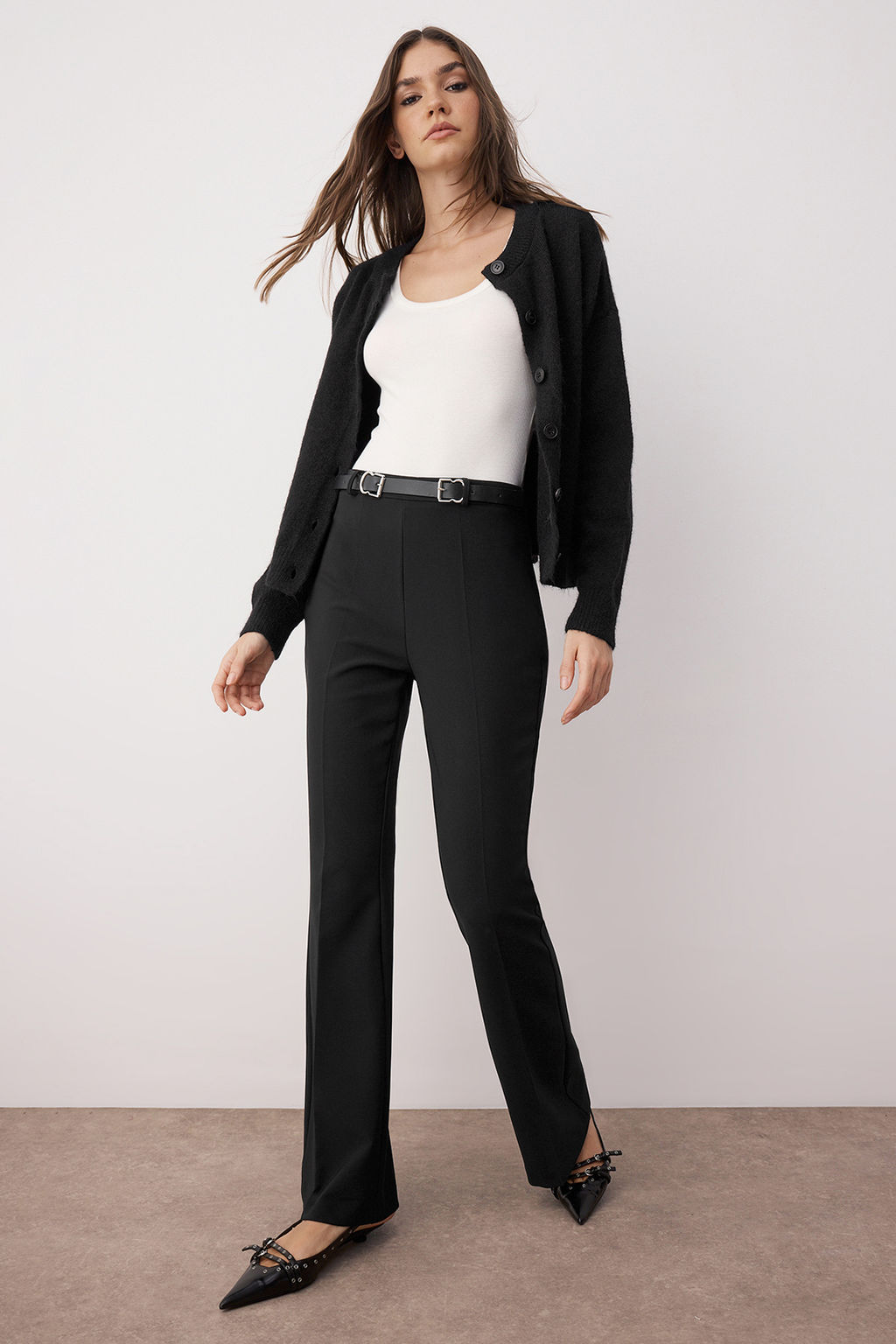 Siyah Kemerli Flare Ispanyol Paca Pantolon TWOAW26PL00034 - Trendyolmilla фото 2