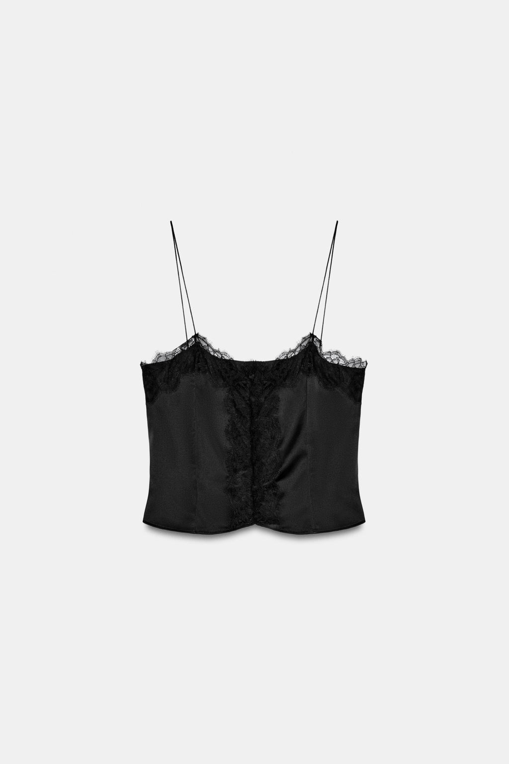TOP CROP SATINADO ENCAJE / Negro - Zara фото 8