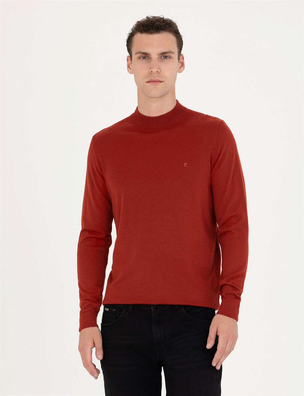 Kiremit Regular Fit Bato Yaka Y_n Kar___ml_ Basic Triko Kazak