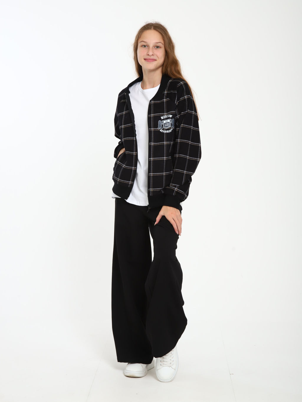 Толстовка бомбер Колледж черная клетка Ладошки  фото 13