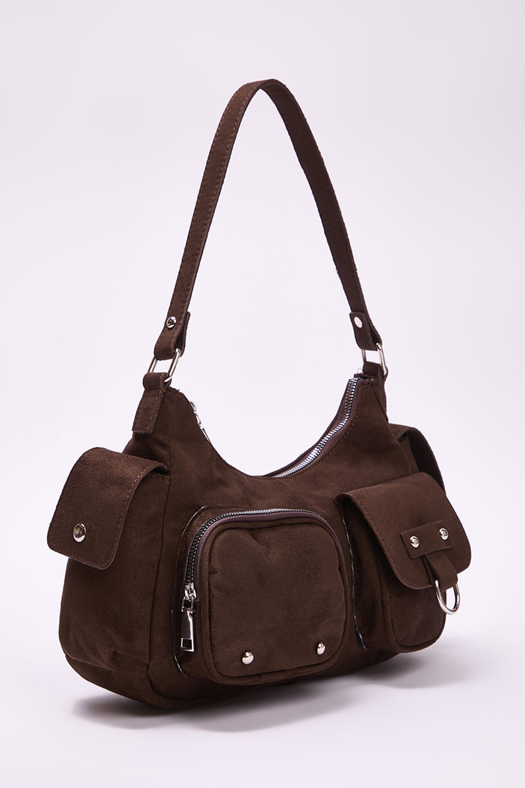 Kahverengi Suet Cep Detayl? Kad?n Omuz Cantas? TAKAW26OC00057