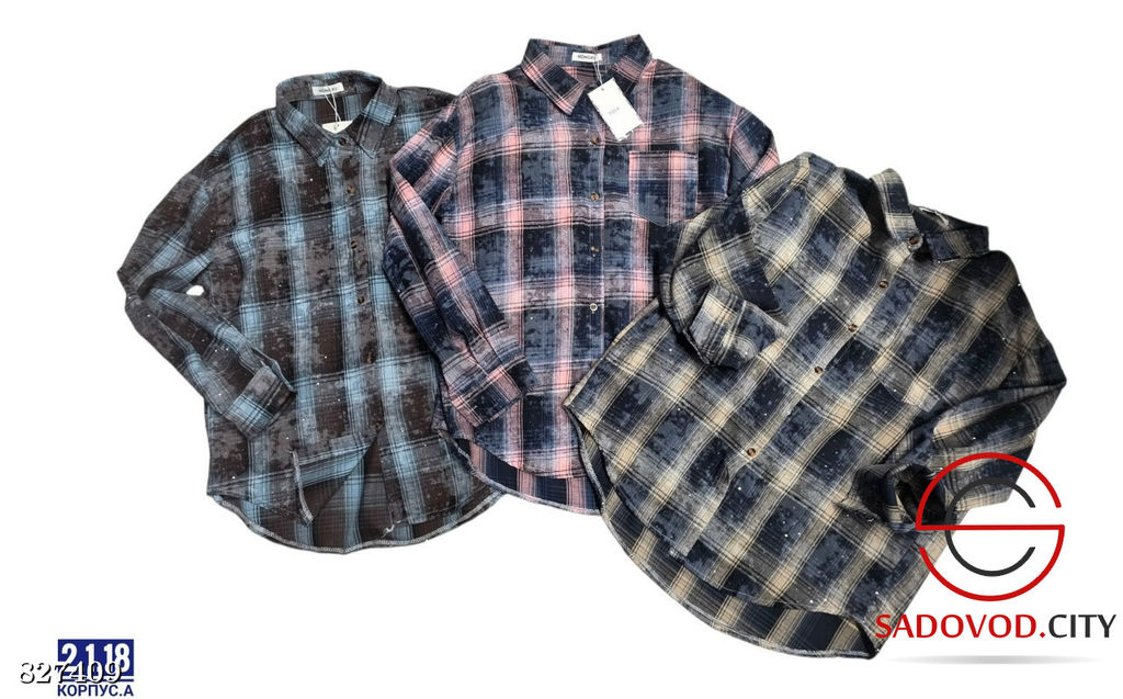 Рубашка в клетку со стразами