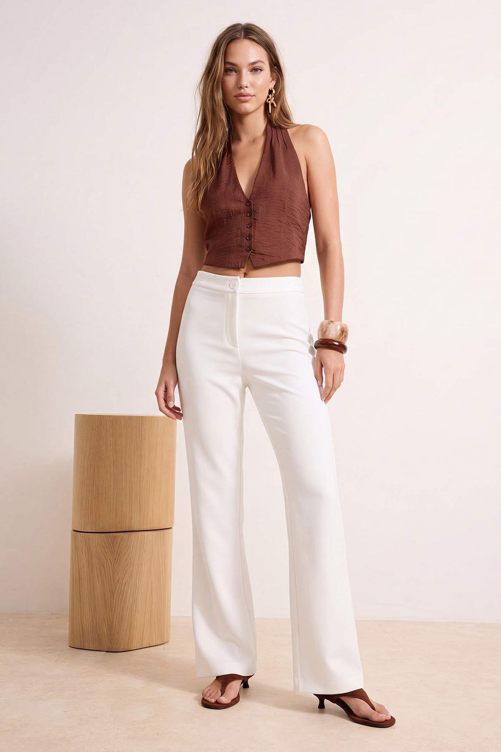 Beyaz Flare _spanyol Pa_a Bootcut Dokuma Pantolon TOFAW19BB0581 - Trendyolmilla фото 2