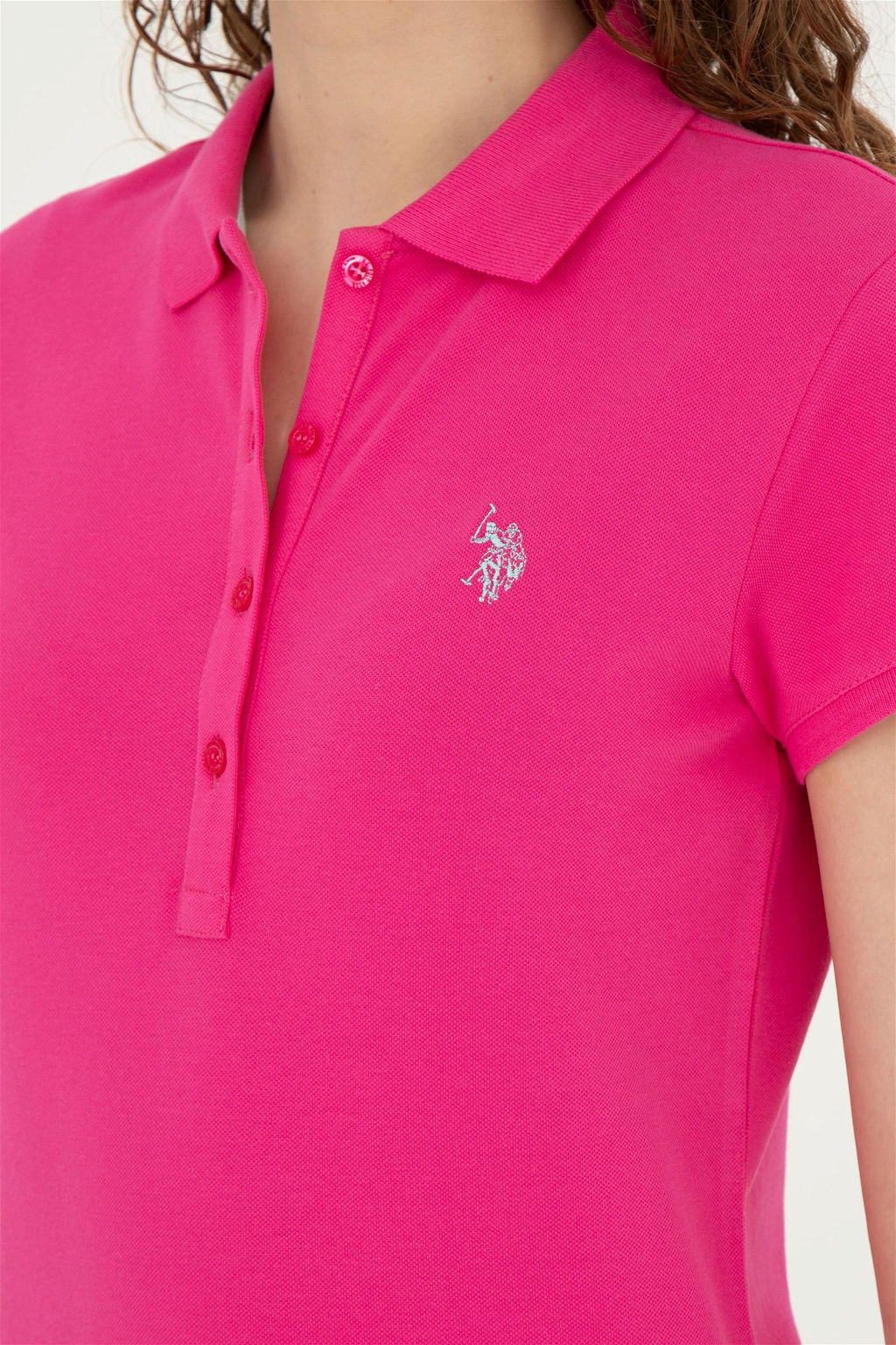 Женская базовая футболка цвета фуксии с воротником-поло - U.s. polo assn фото 7