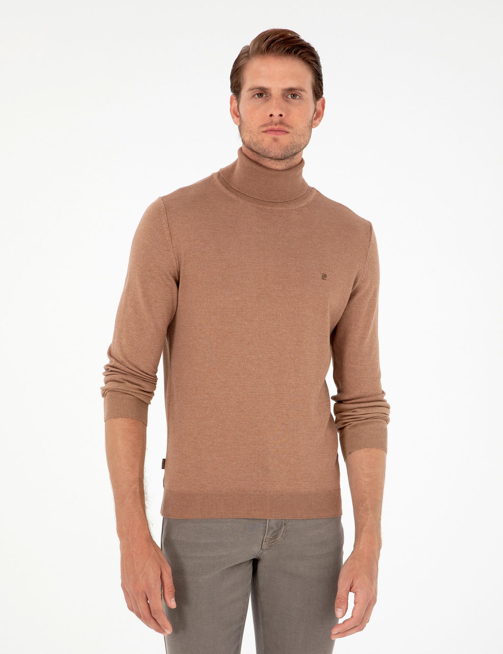 Camel Melanj Slim Fit Bal_k__ Yaka Basic Triko Kazak