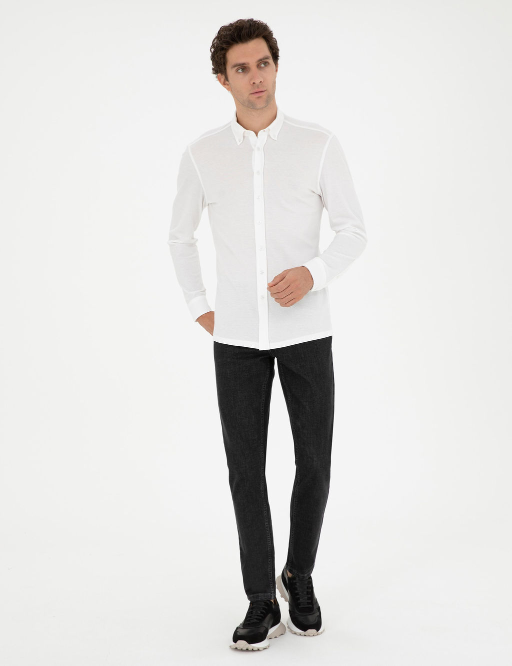 Beyaz Slim Fit Pamuk Kar___ml_ G_mle