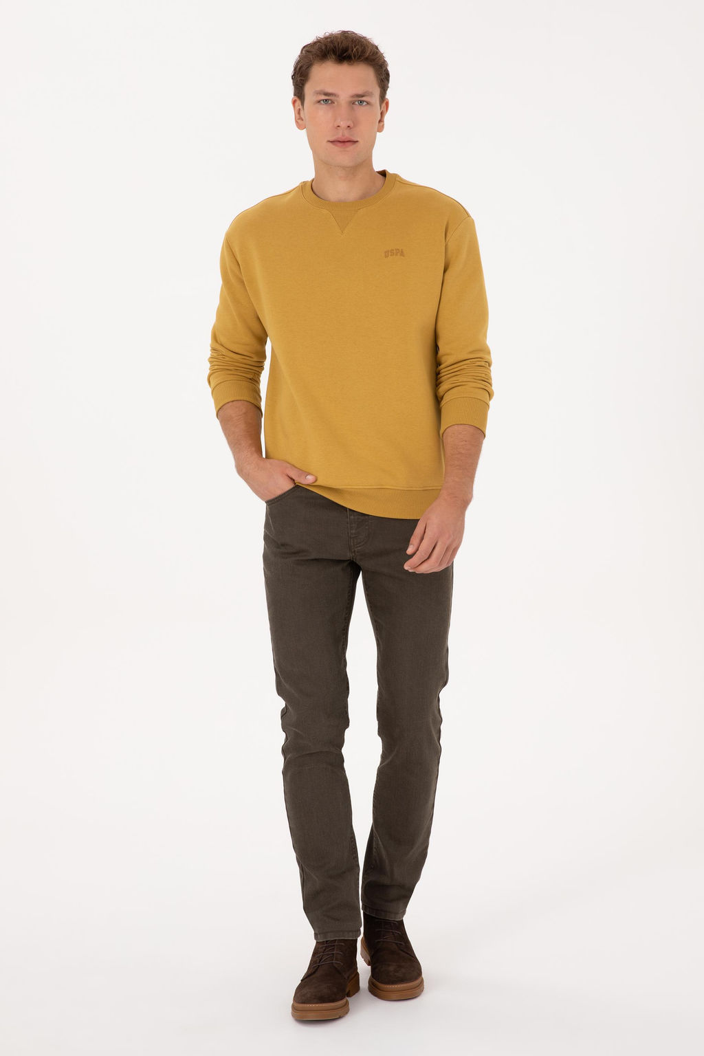 Erkek Hardal Basic Sweatshirt - U.s. polo assn фото 4