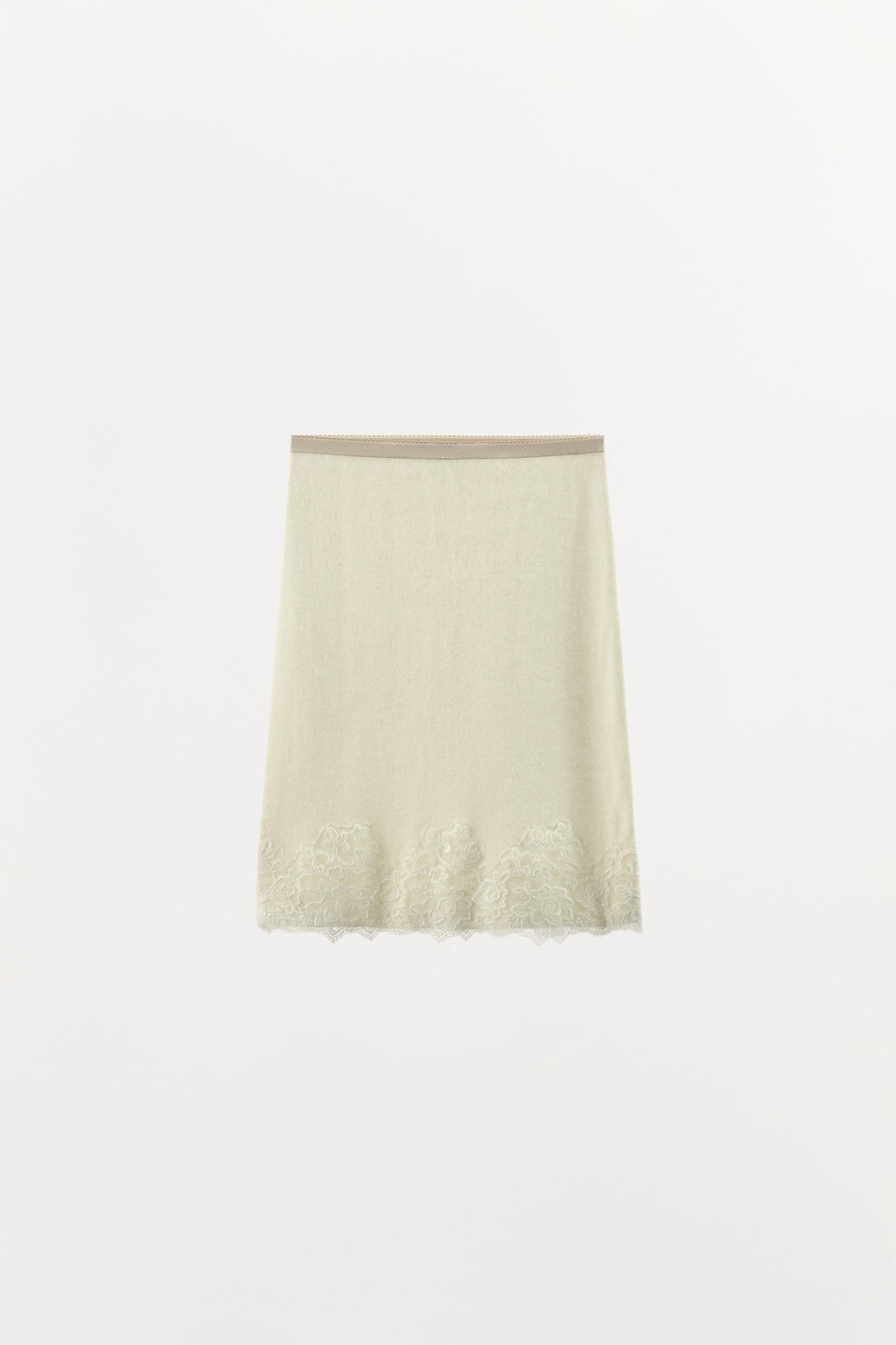 FALDA MIDI PUNTO ENCAJE BORDADOS / Crudo - Zara фото 8