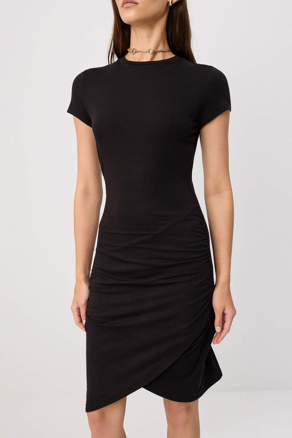 Siyah D_z Bodycon Bisiklet Yaka Standart Kol K_sa Mini Pamuklu Esnek _rme Elbise TWOSS26EL00772 - Trendyolmilla фото 3