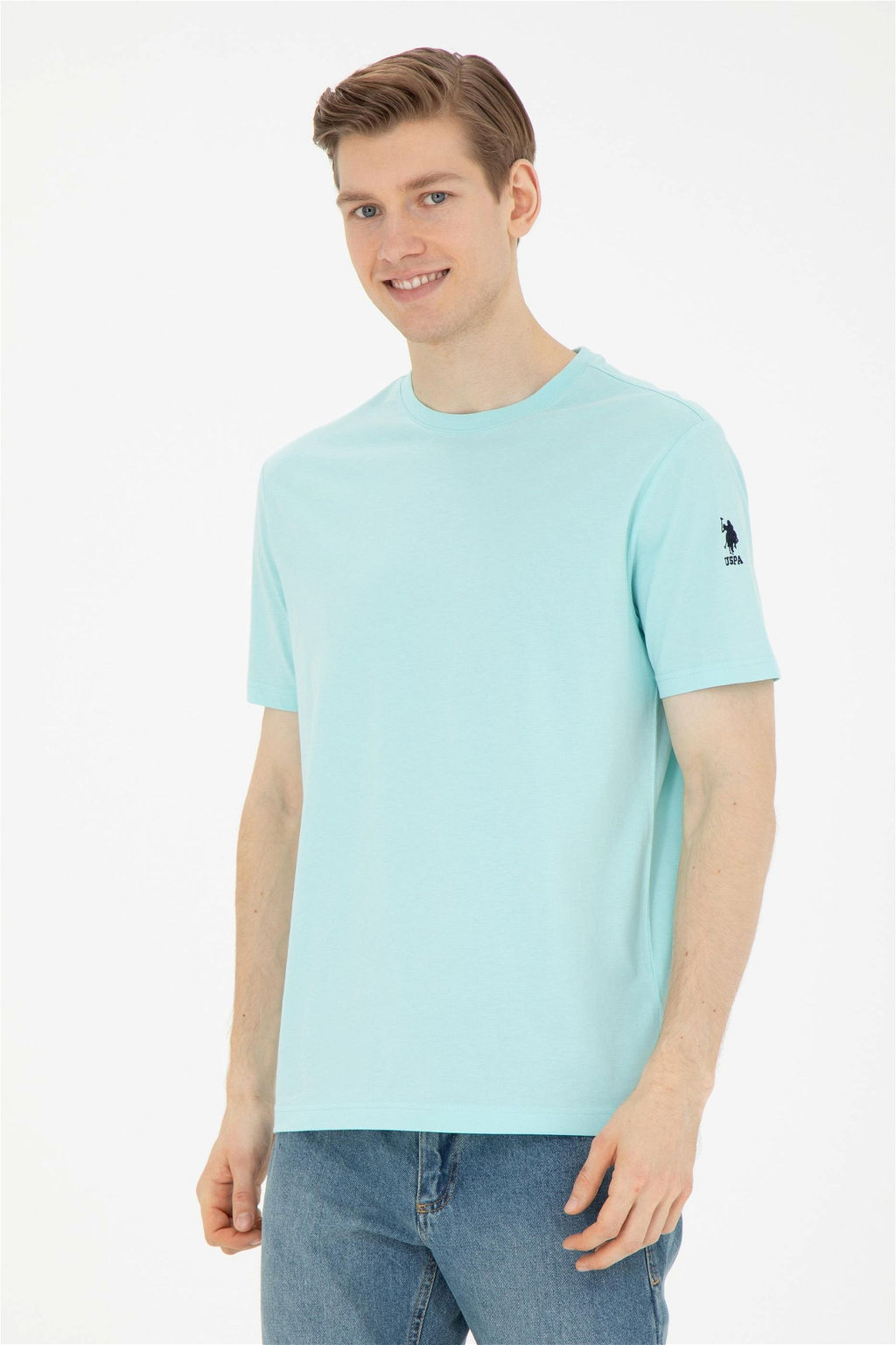 Мужская базовая футболка цвета водного зеленого цвета - U.s. polo assn фото 3