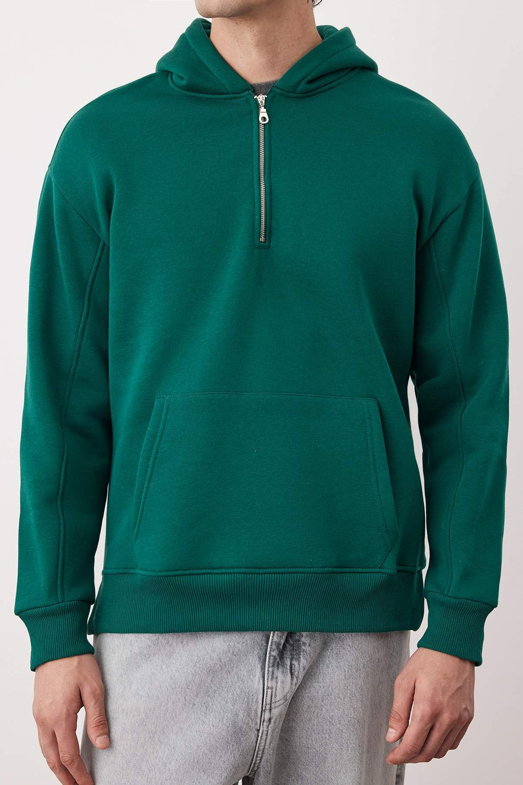 Zumrut Yesili Oversize/Genis Kesim Fermuarl? Kapusonlu Ici Polarl? Basic Sweatshirt TMNAW25SW00050