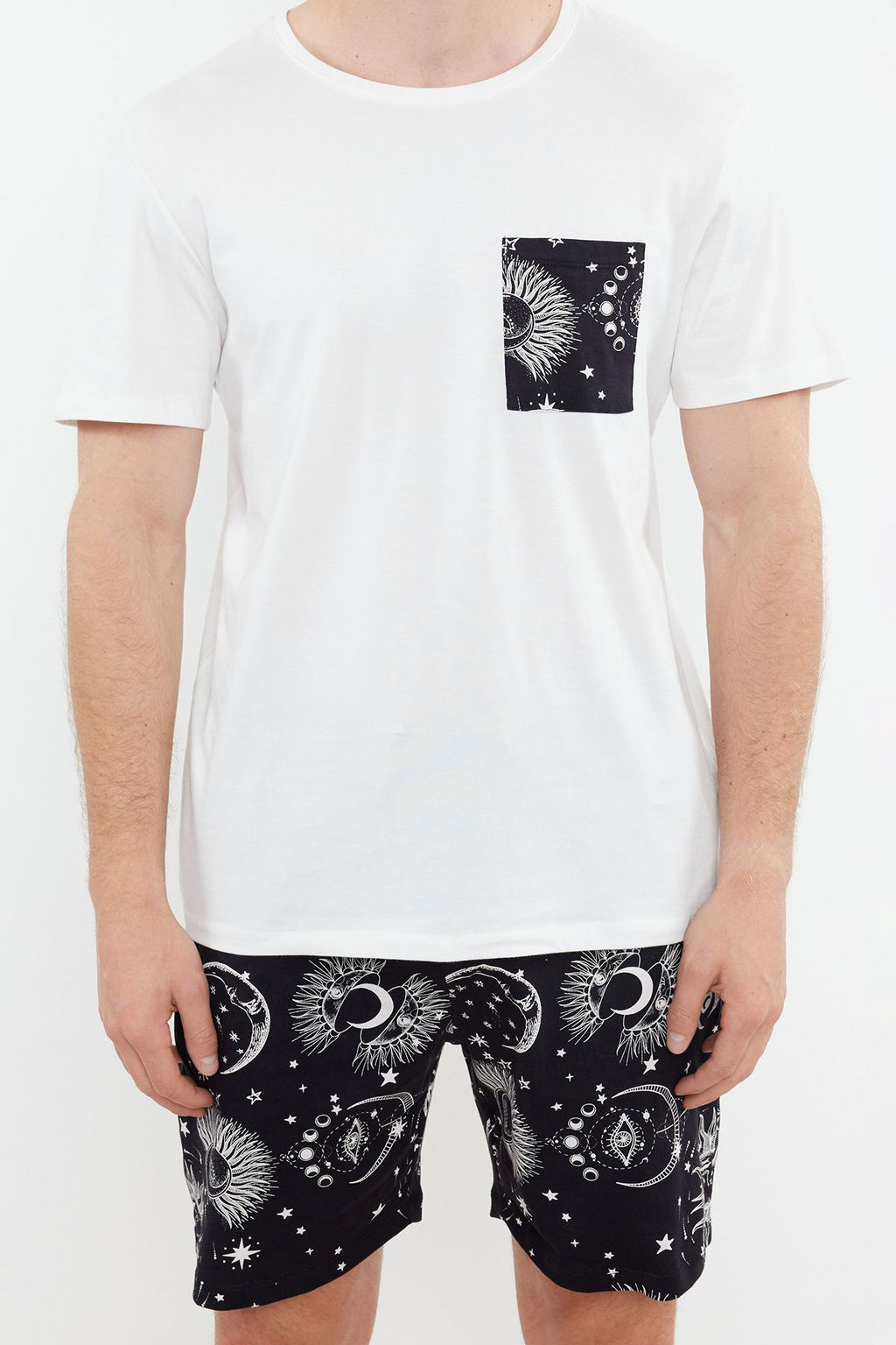 TRENDYOL MAN Ekru Mavi Bask?l? Regular Fit Couple/Cift Orme Sortlu Pijama Tak?m? TMNSS24PT00018 - Trendyolmilla фото 15