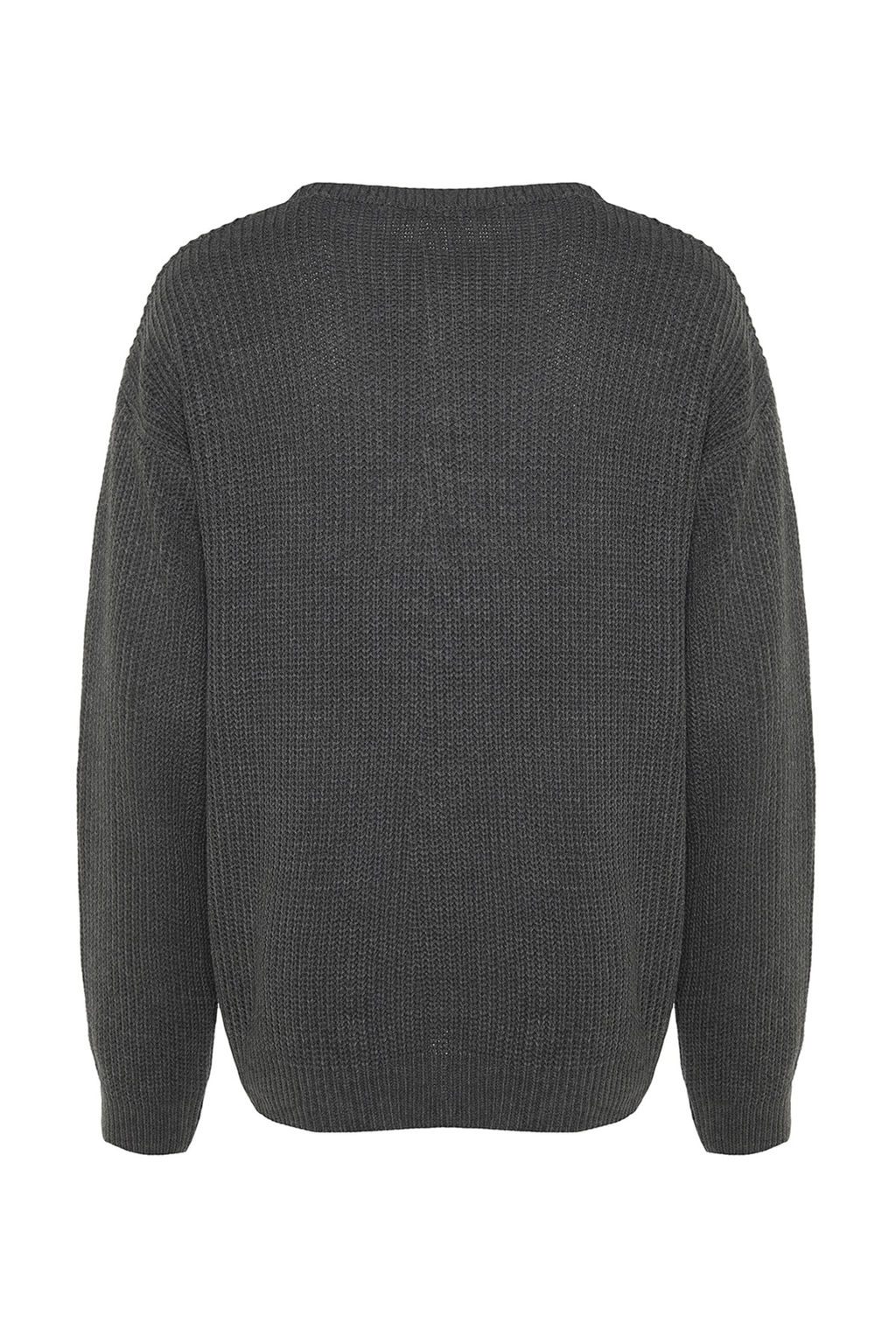 Antrasit Oversize Fit Genis Kal?p Bisiklet Yaka Basic Triko Kazak TMNAW23KZ00189