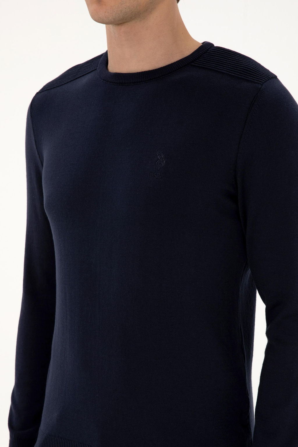 Erkek Slim Fit Bisiklet Yaka Lacivert Basic Kazak