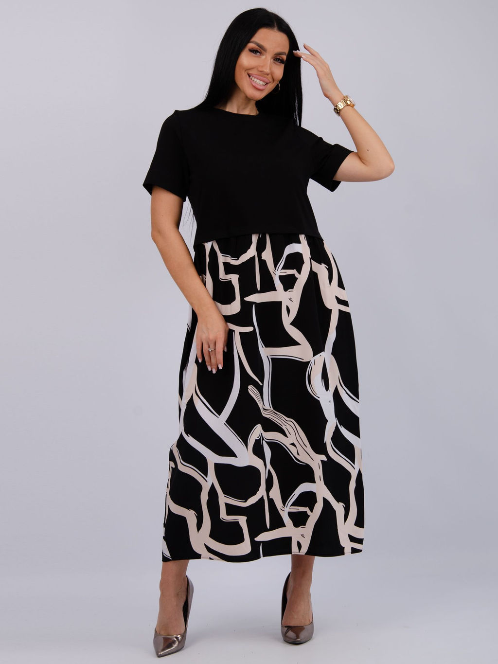 Платье "Виттория 17" абстракция, вискоза/кулирка