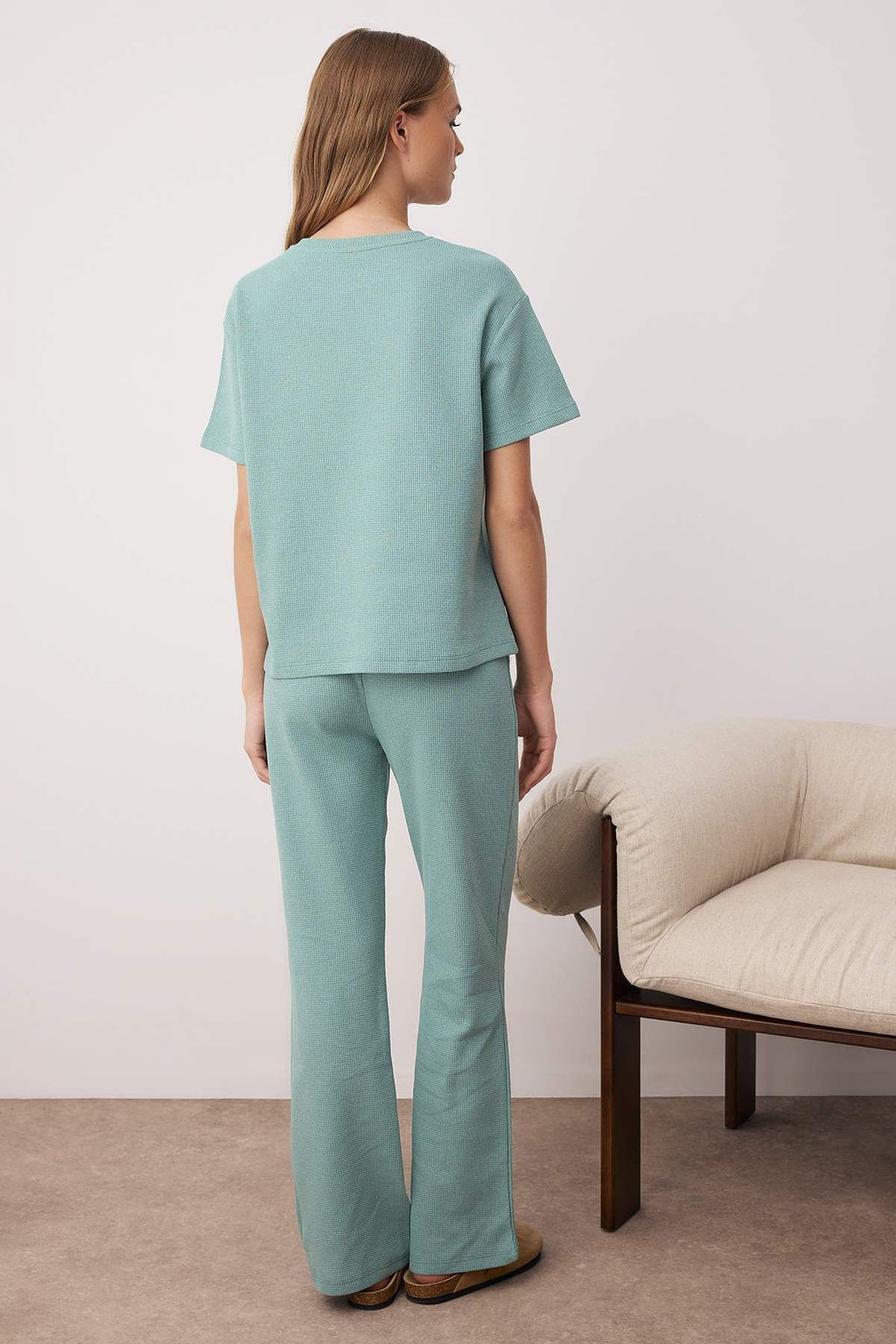 Yesil Bel Baglama Detayl? Waffle Orme Pijama Tak?m? THMAW26PT00050 - Trendyolmilla фото 8