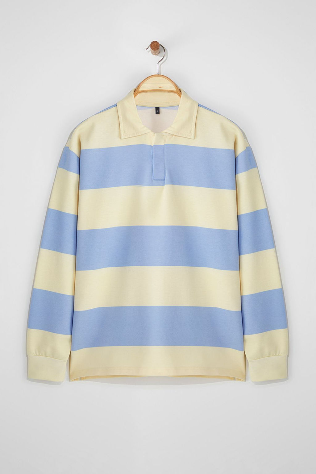 TRENDYOL MAN Mavi Unisex Oversize/Genis Kesim Cizgili Polo Yaka Sweatshirt TMNSS25SW00001 - Trendyolmilla фото 7