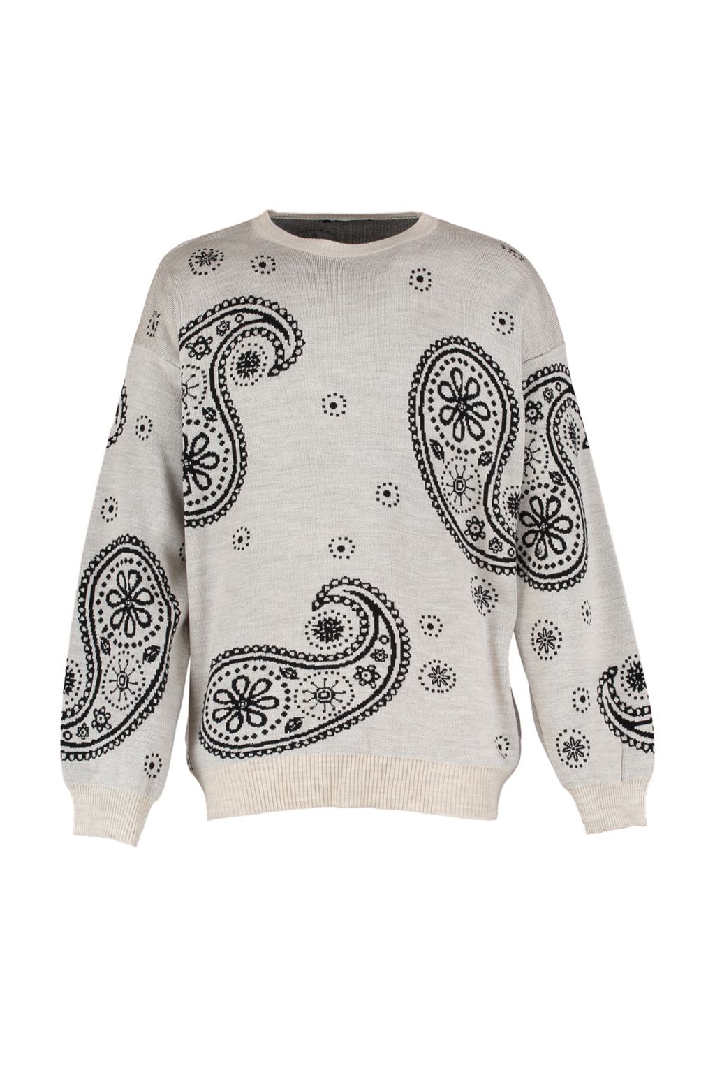 Trendyolmilla Man Bej Oversize Sal Desenli Bisiklet Yaka Triko Kazak TMNAW23KZ00104  фото 6