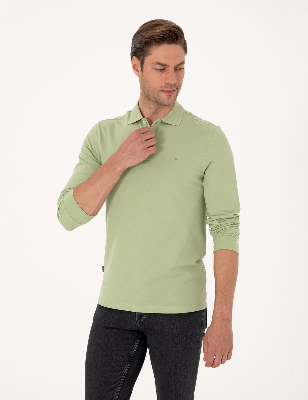 _a_la Slim Fit K_vr_lmaz Polo Yaka Basic Pike Sweatshirt