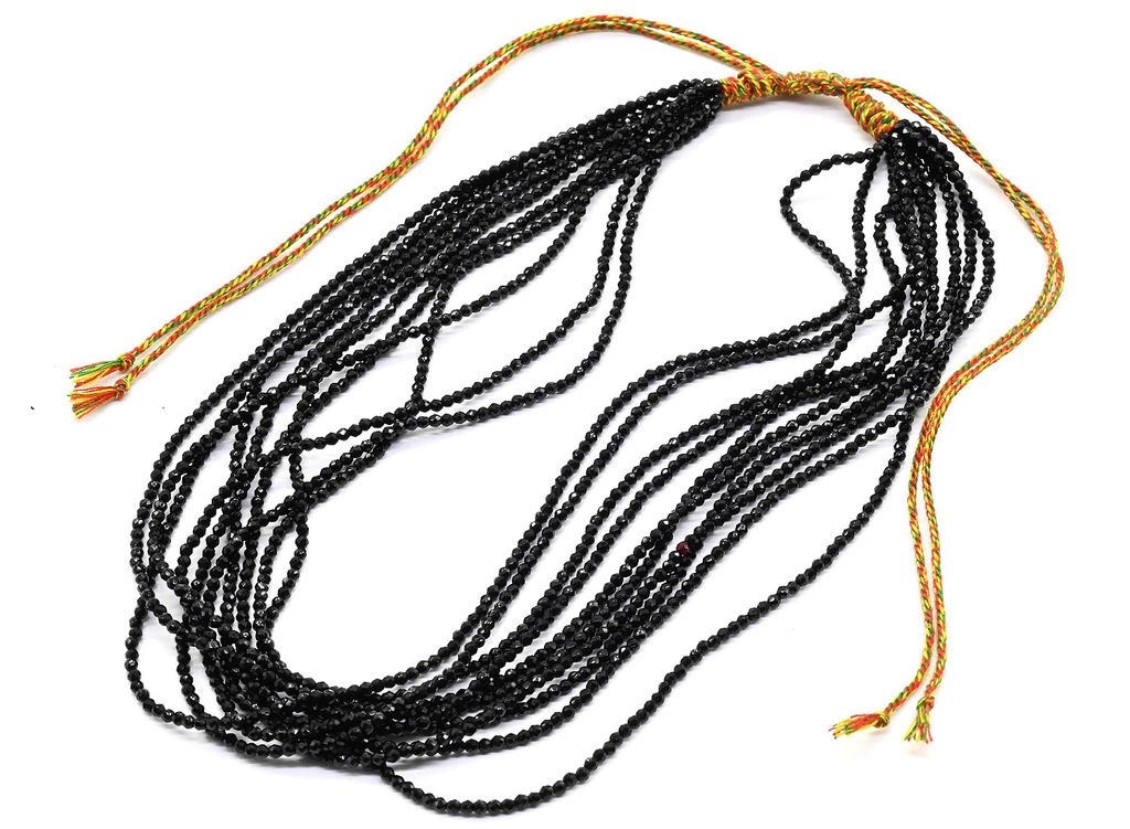 Колье из циркона 10 нитей шарик 2мм, цвет черный