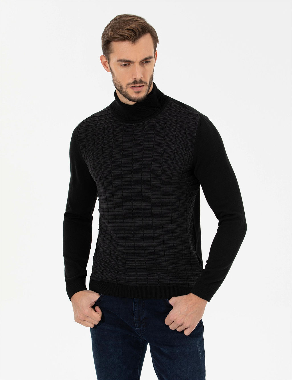 Siyah Slim Fit Bal_k__ Yaka Triko Kazak - Pierre cardin фото 3