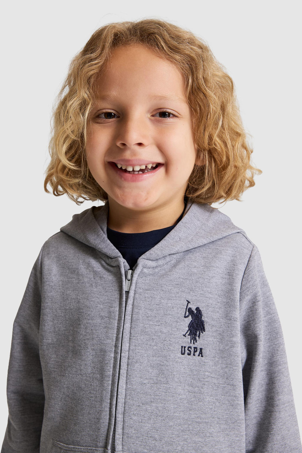 Erkek _ocuk Gri Melanj Kap__onlu _nce Fermuarl_ Basic Sweatshirt