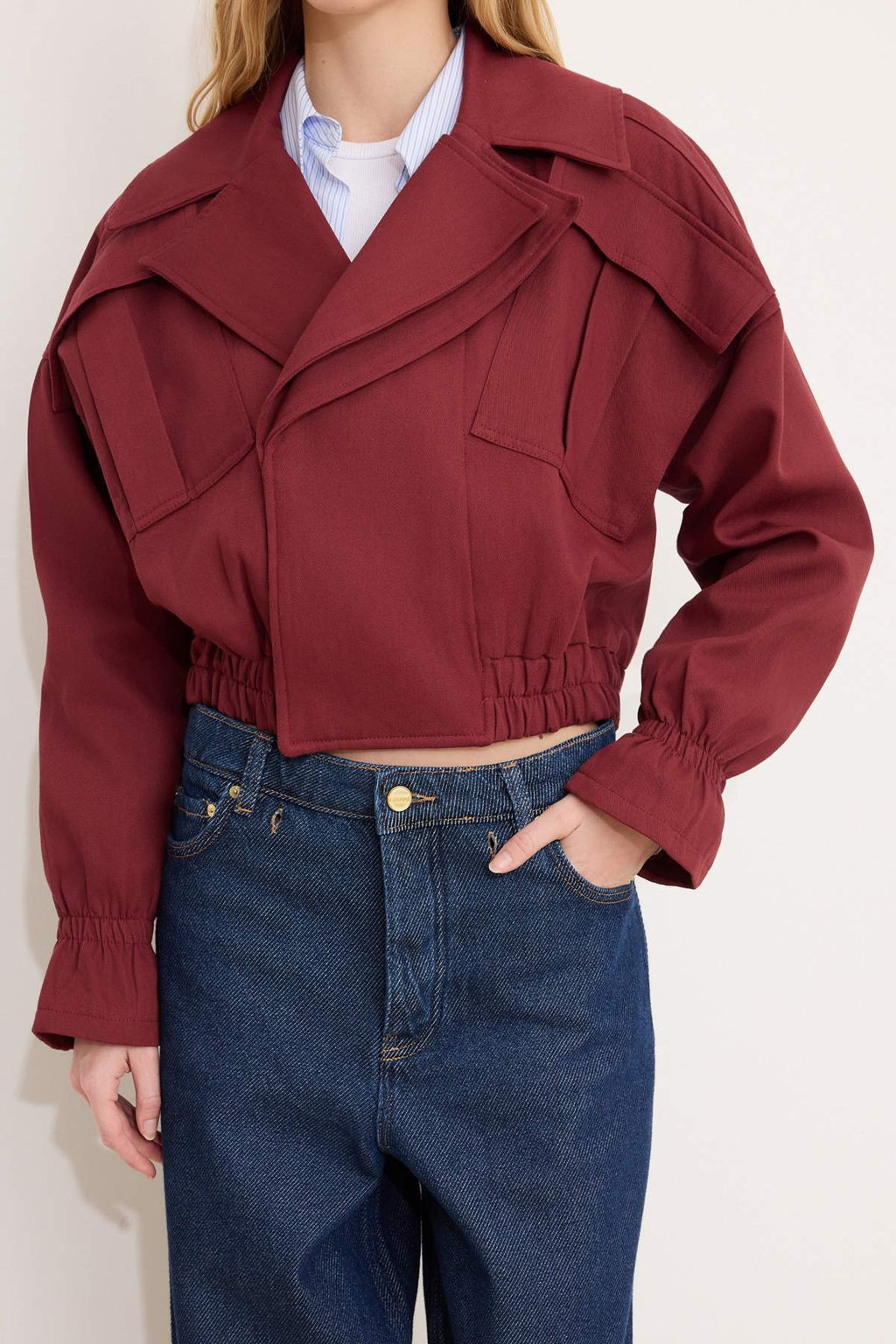 Bordo Oversize Kal?p Kruvaze Pamuklu Mont TWOSS26MO00008 - Trendyolmilla фото 3