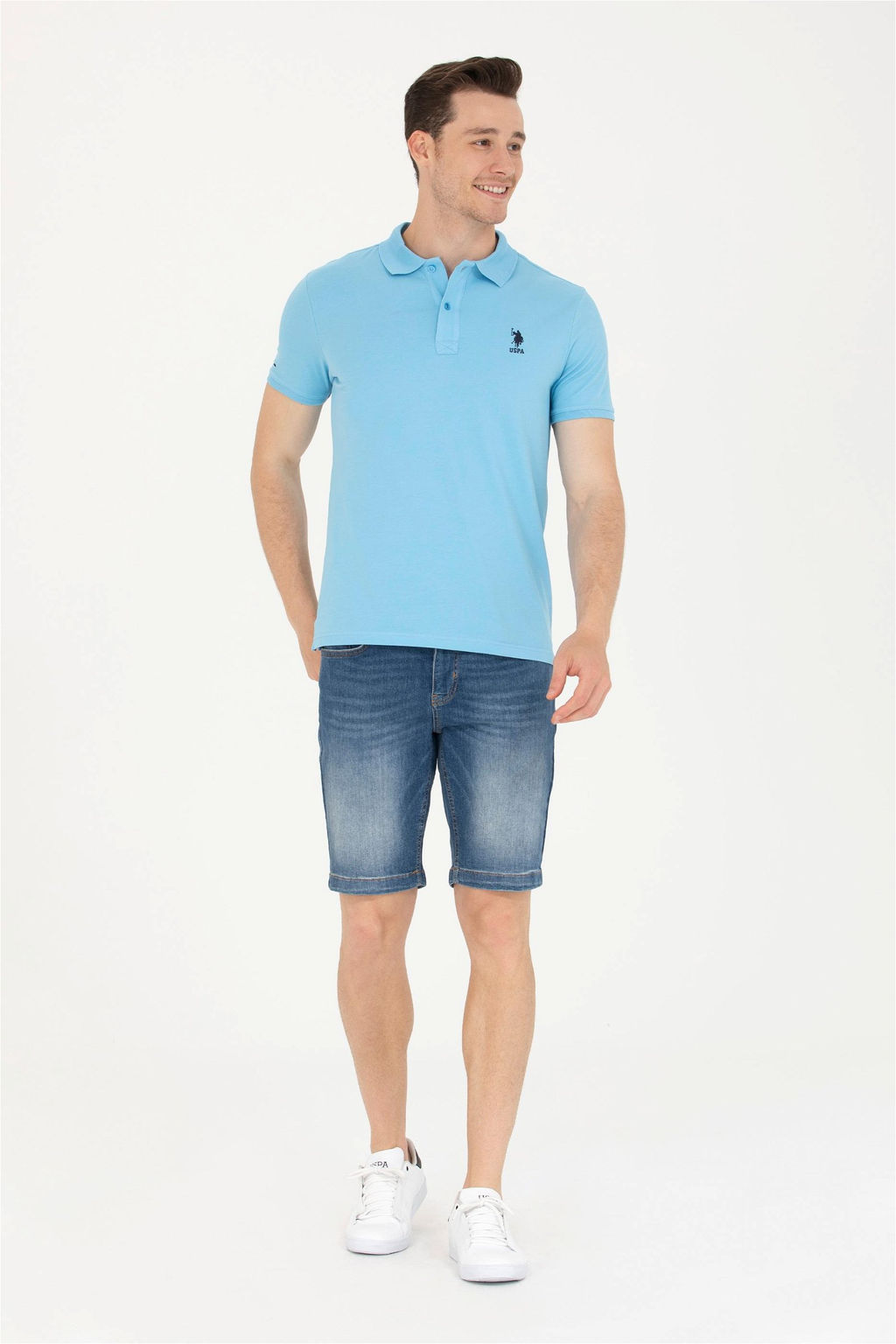 Мужская бирюзовая базовая футболка с воротником-поло - U.s. polo assn фото 4