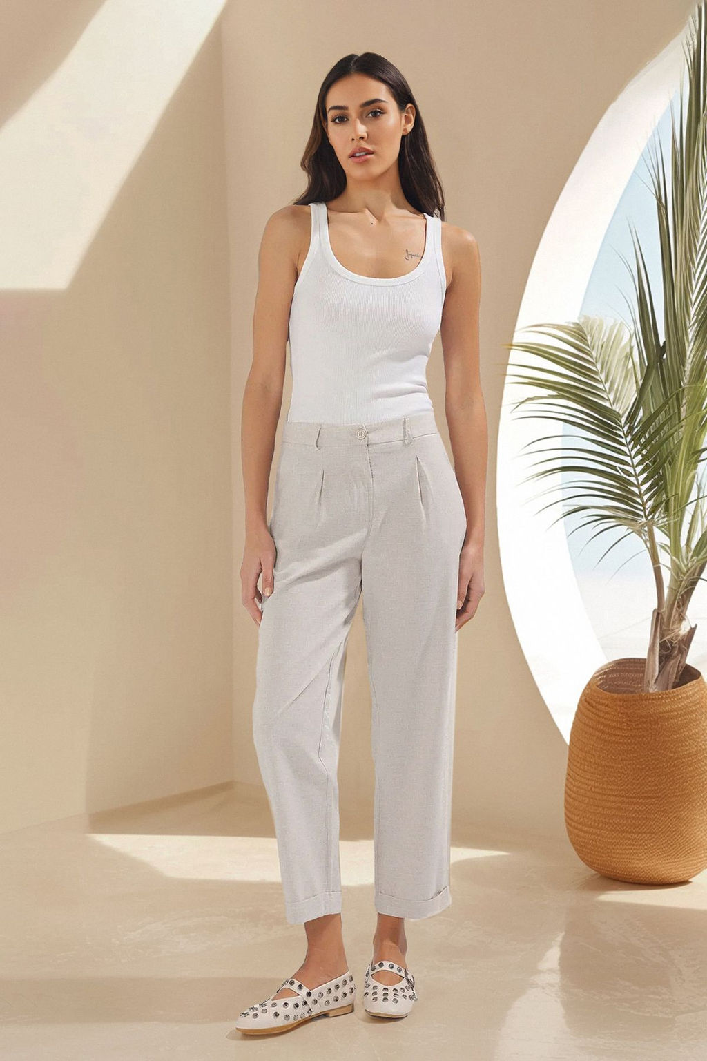 TRENDYOLMILLA Bej Duble Paca Arka Beli Lastikli Pantolon TWOSS25PL00094  фото 2
