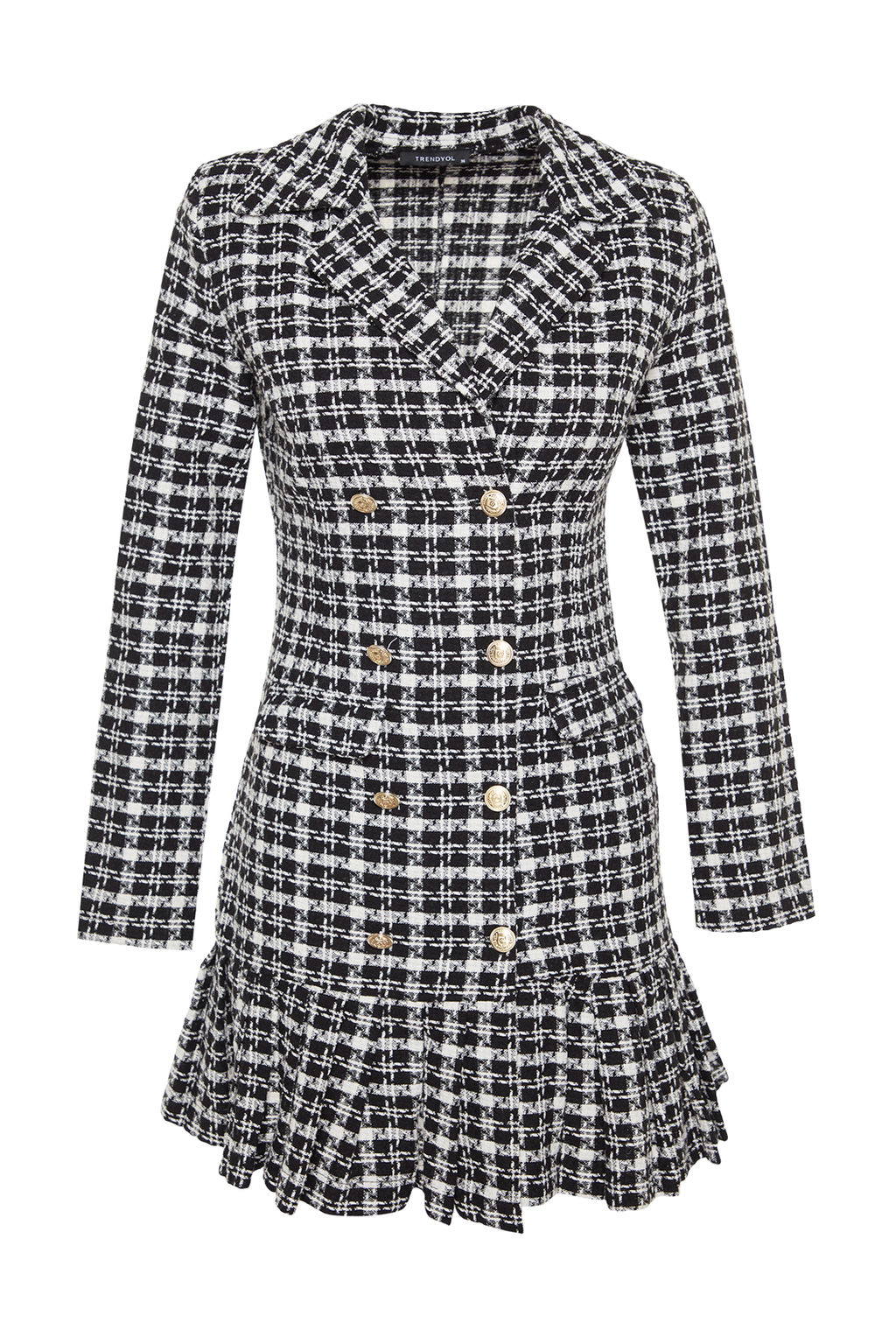 TRENDYOLMILLA Siyah Etegi Volanl? Dugme Detayl? Tuvit Dokuma Elbise TWOAW23EL00870  фото 15