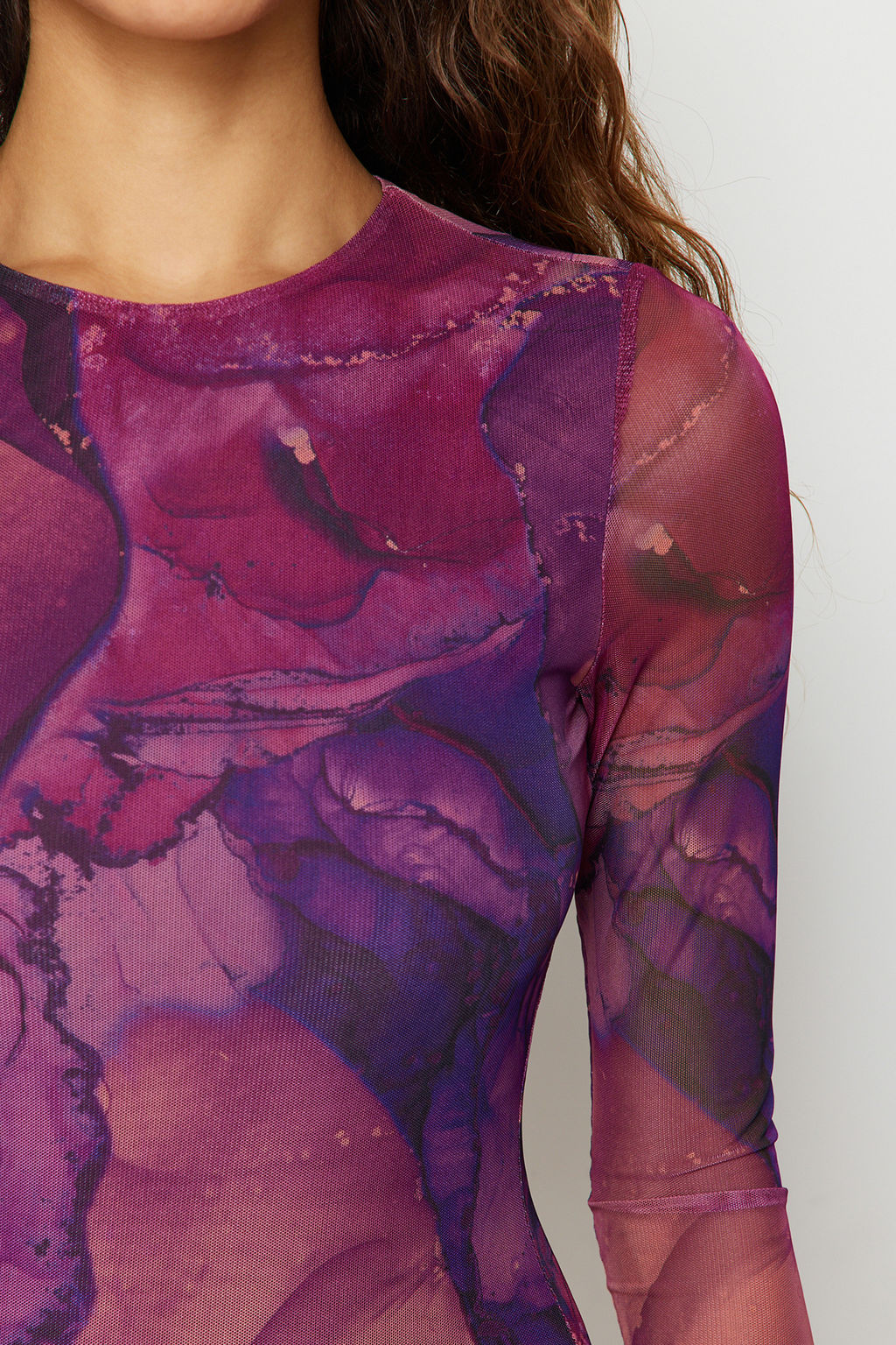 TRENDYOLMILLA Mavi Bask?l? Tul Fitted/Vucuda Oturan Esnek Mini Orme Elbise TWOAW24EL00135 фото 23