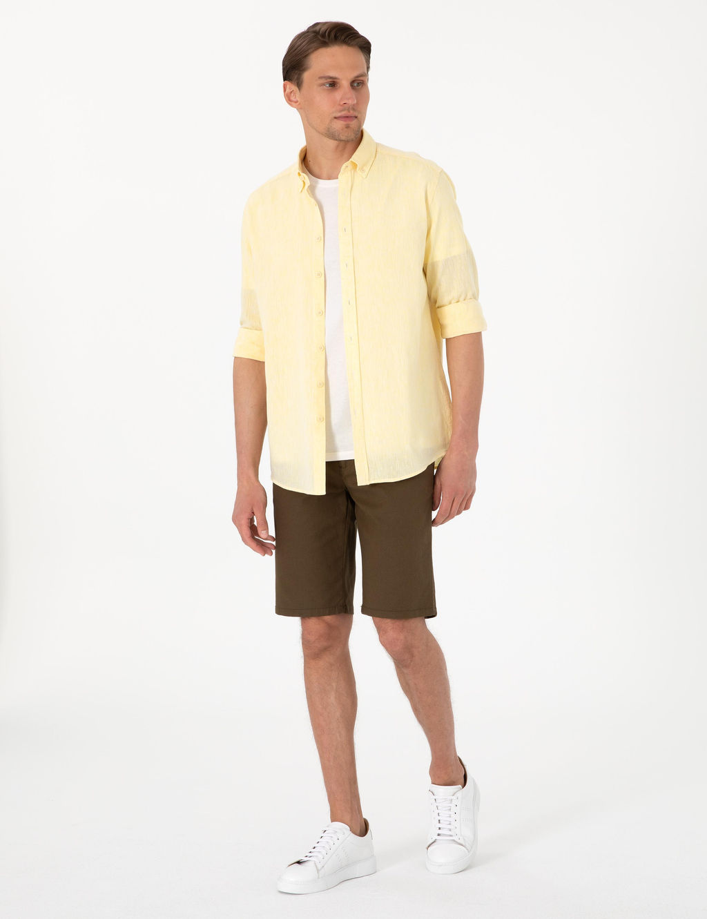 Рубашка Pierre Cardin Regular Fit желтая с льном