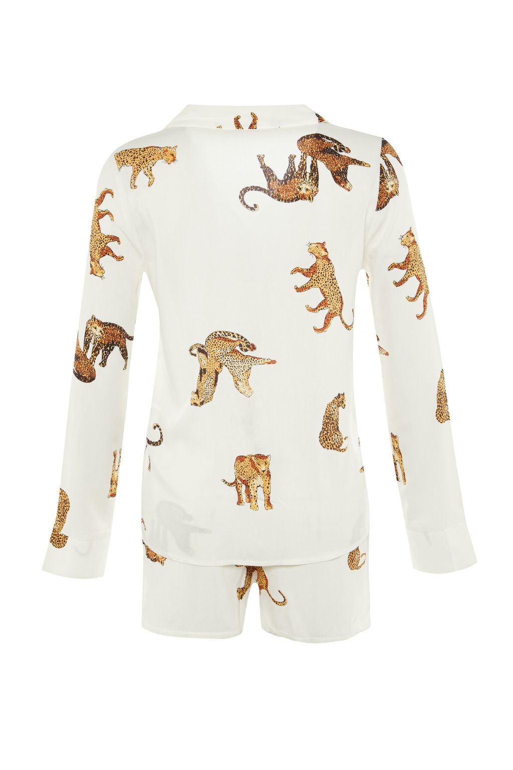 Trendyolmilla Ekru Kaplan Desenli Viskon Sortlu Dokuma Pijama Tak?m? THMAW21PT0340 фото 12