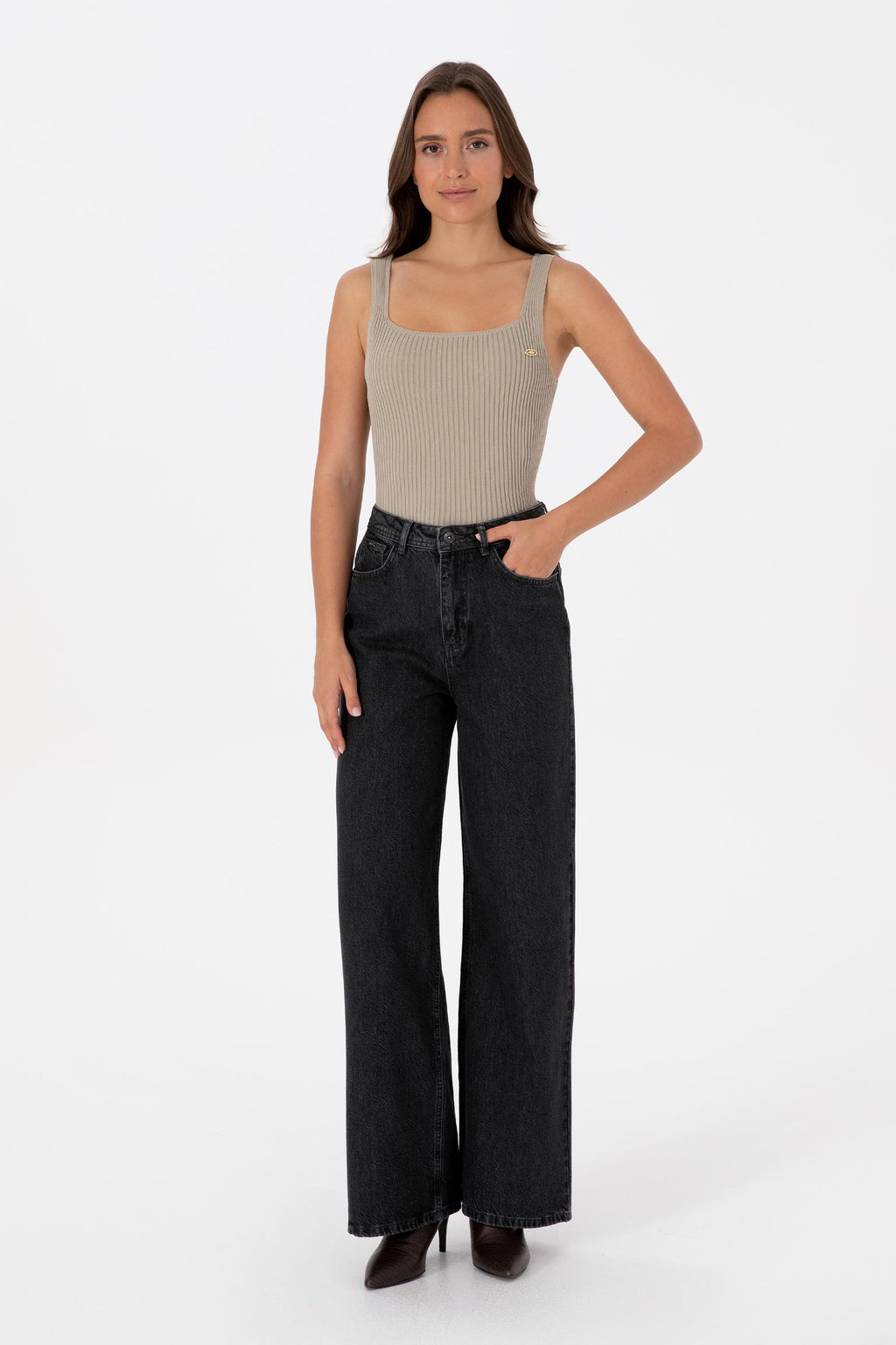 Kad_n Antrasit Loose Fit Jean Pantolon