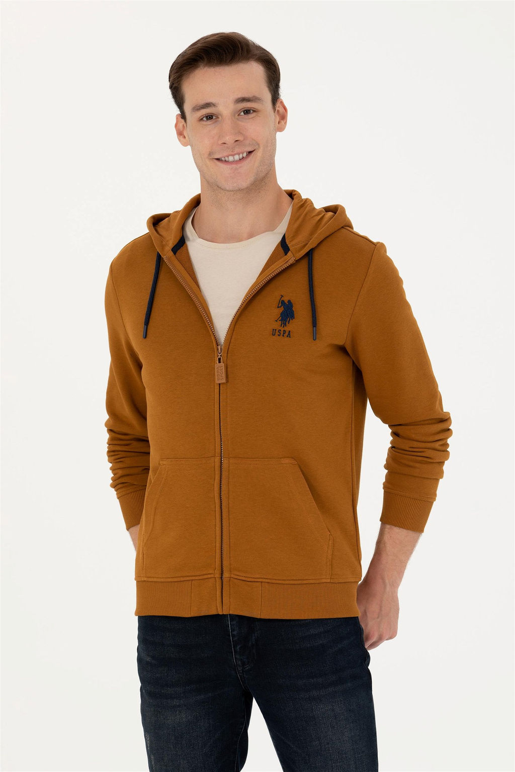 U. S. Polo Assn Мужской вязаный кардиган кокосового цвета с капюшоном - U.s. polo assn фото 3