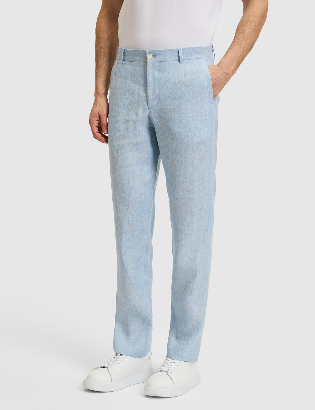 A__k Mavi Slim Fit Beli Lastikli %100 Keten Pantolon
