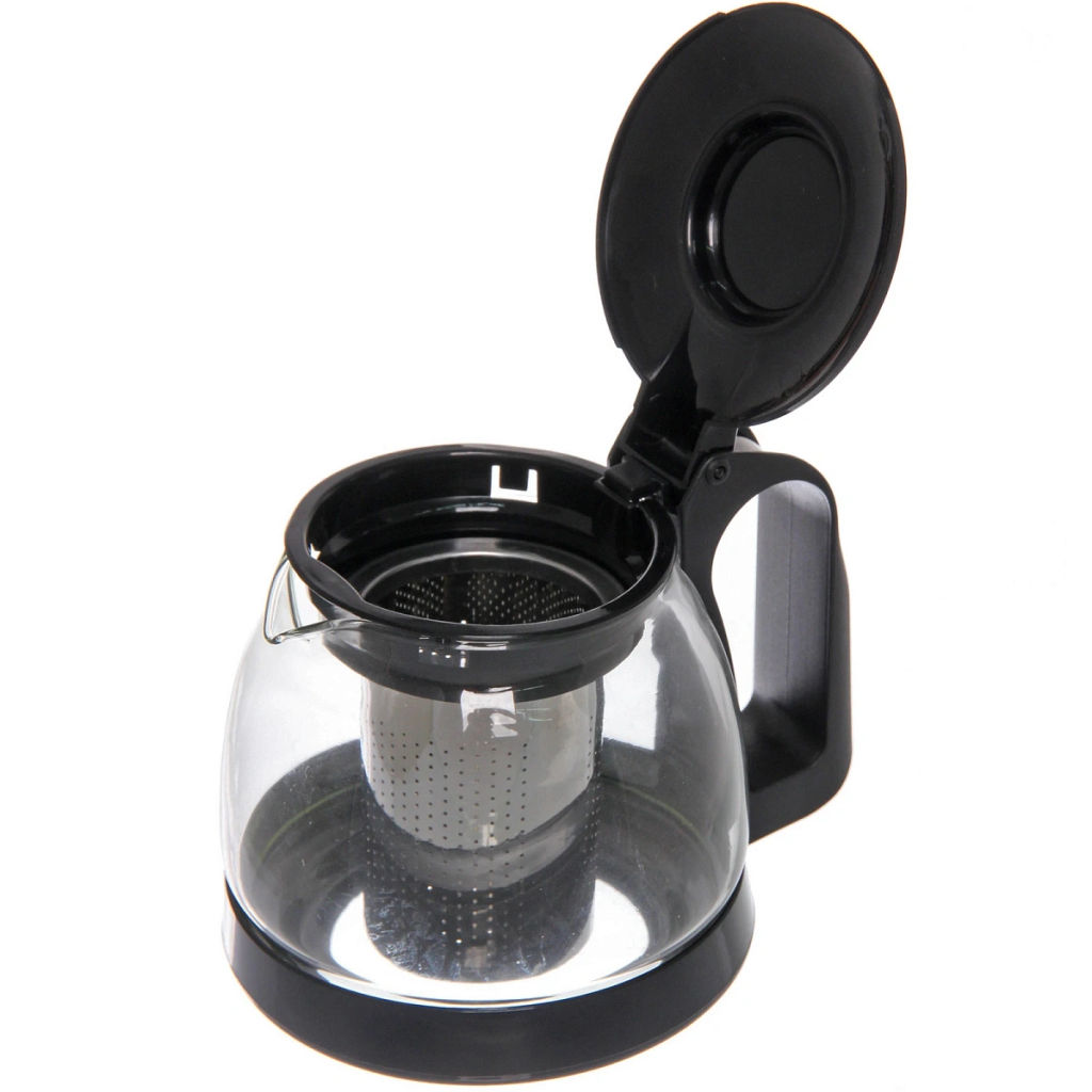 Чайник заварочный стеклянный 700 мл с металлическим ситом, цвет черный