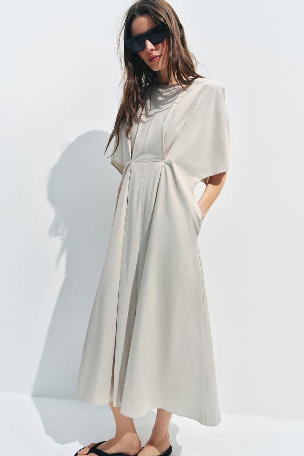 VESTIDO POPEL?N PLIEGUES ZW COLLECTION / Gris claro - Zara фото 7