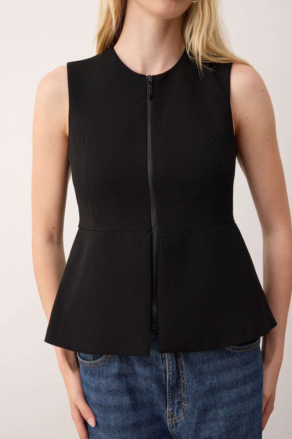 Sustainable Siyah Fermuarl? Peplum Dokuma Yelek TWOAW26YE00053 - Trendyolmilla фото 7