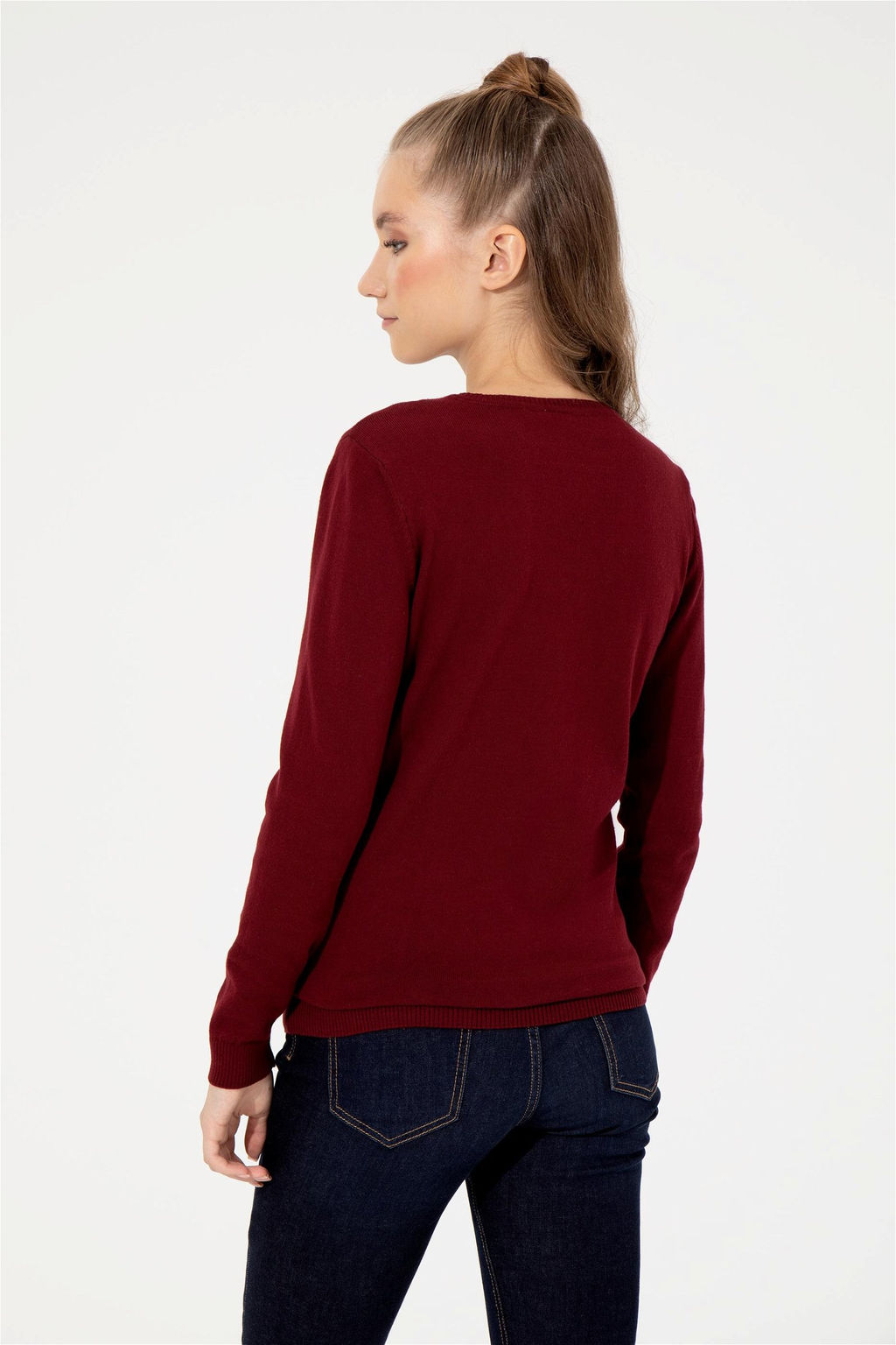 Женский бордовый базовый свитер с v-образным вырезом Неожиданная скидка в корзине - U.s. polo assn фото 5