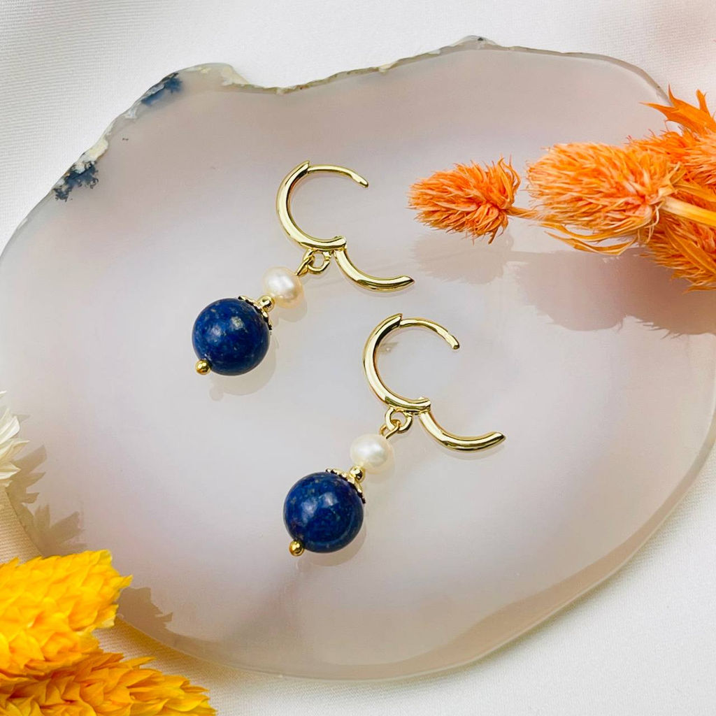 Серьги двойные из Лазурита и Жемчуга