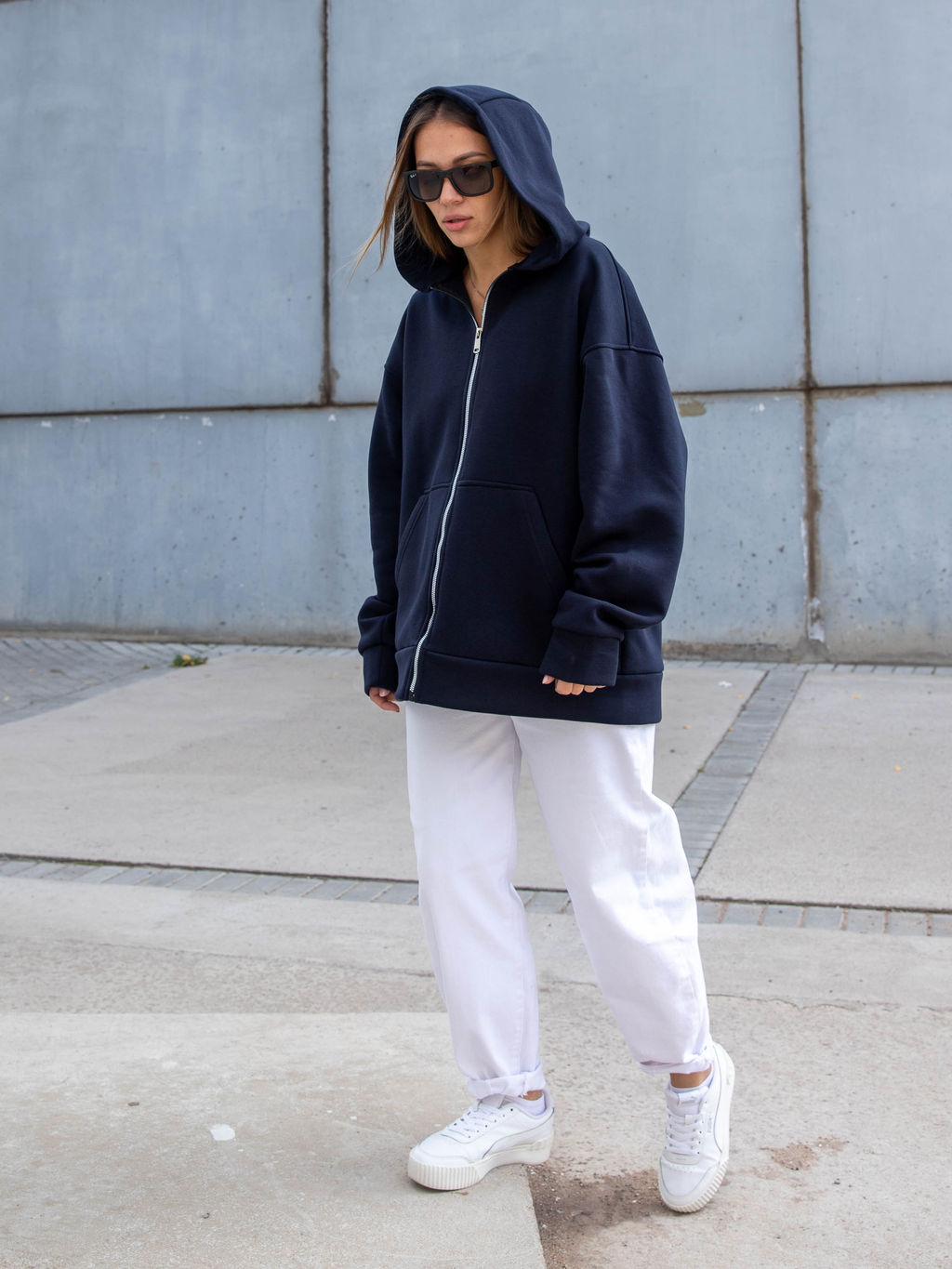 Зип Худи на молнии с начесом К550 Темно-синий